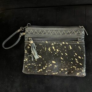 MURKY LEATHER WRISTLET Myra Bag Ziggy Leather and Hairon Hand Bag
